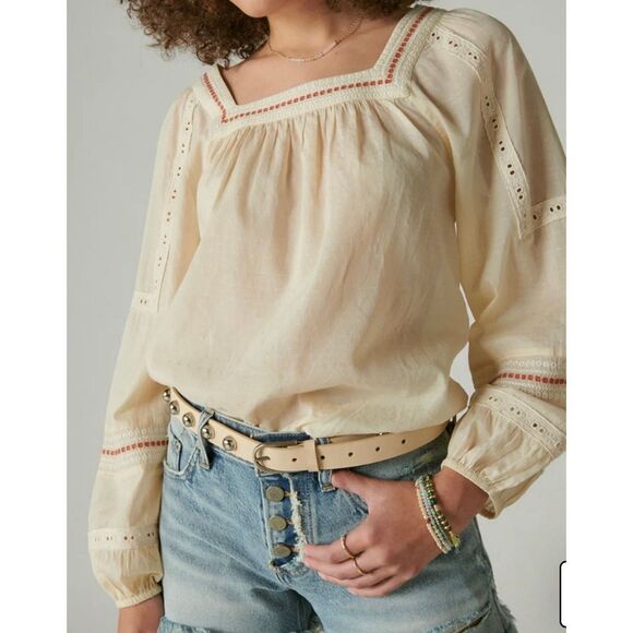 Lucky Brand Embroidered Square Neck Blouse size M - Picture 11 of 11
